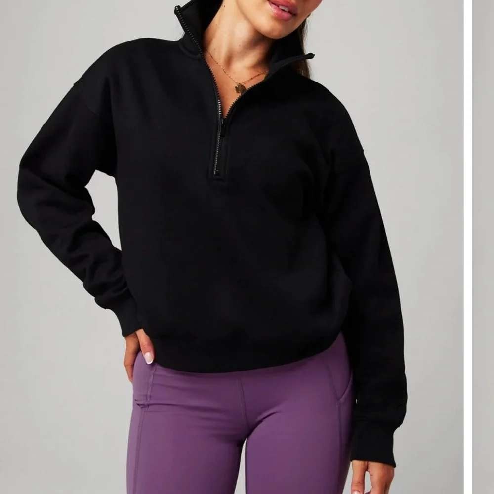 Fabletics Cozy Fleece Half Zip Sweatshirt Black Oversized XXL/1X NWT